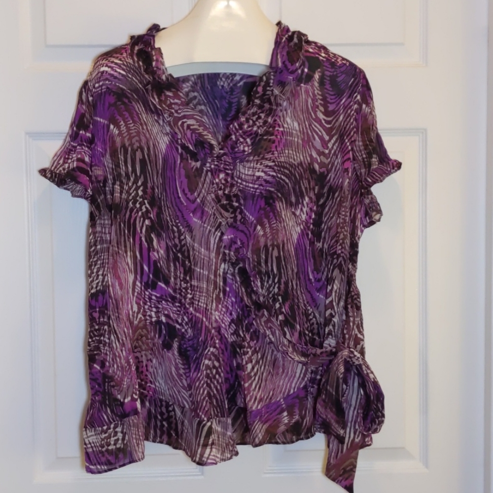 East 5th button wrap shear blouse